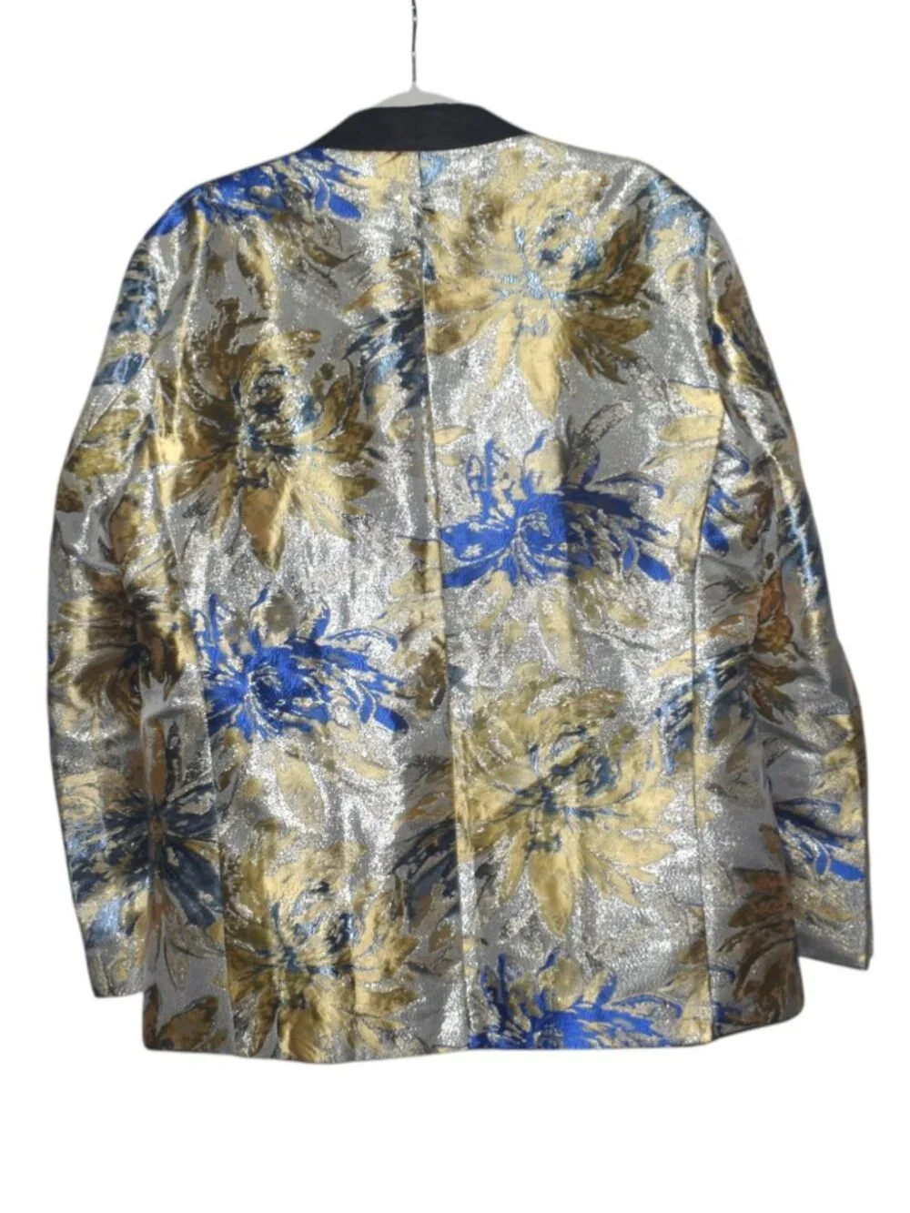 Barry Wang Metallic Floral jacquard Blazer Jacket Evening Wedding Party L